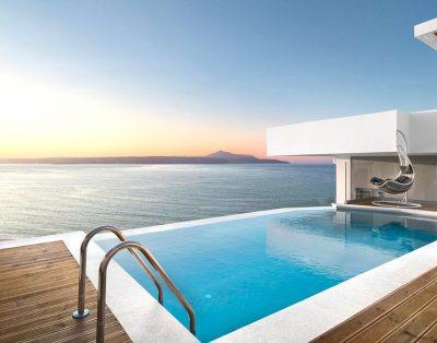 New cliff top luxury villa with heated pool near Chania